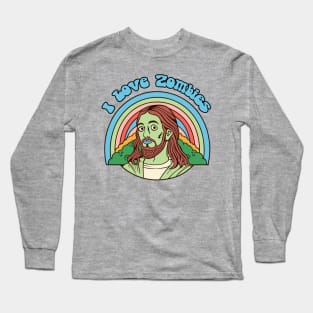 Funny I Love Zombies Jesus Christ Retro Rainbow Illustration Long Sleeve T-Shirt